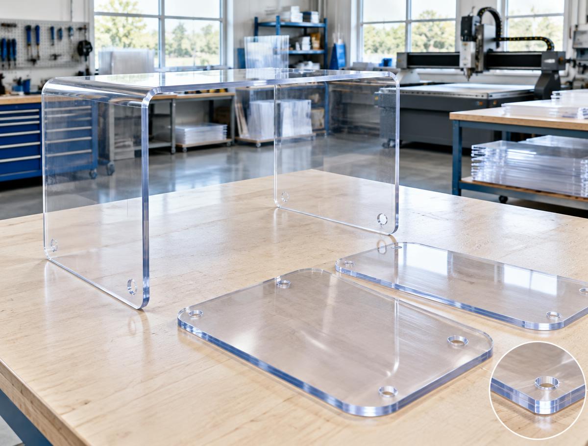 AI concept of clear polycarbonate fabricated guards and cut panels