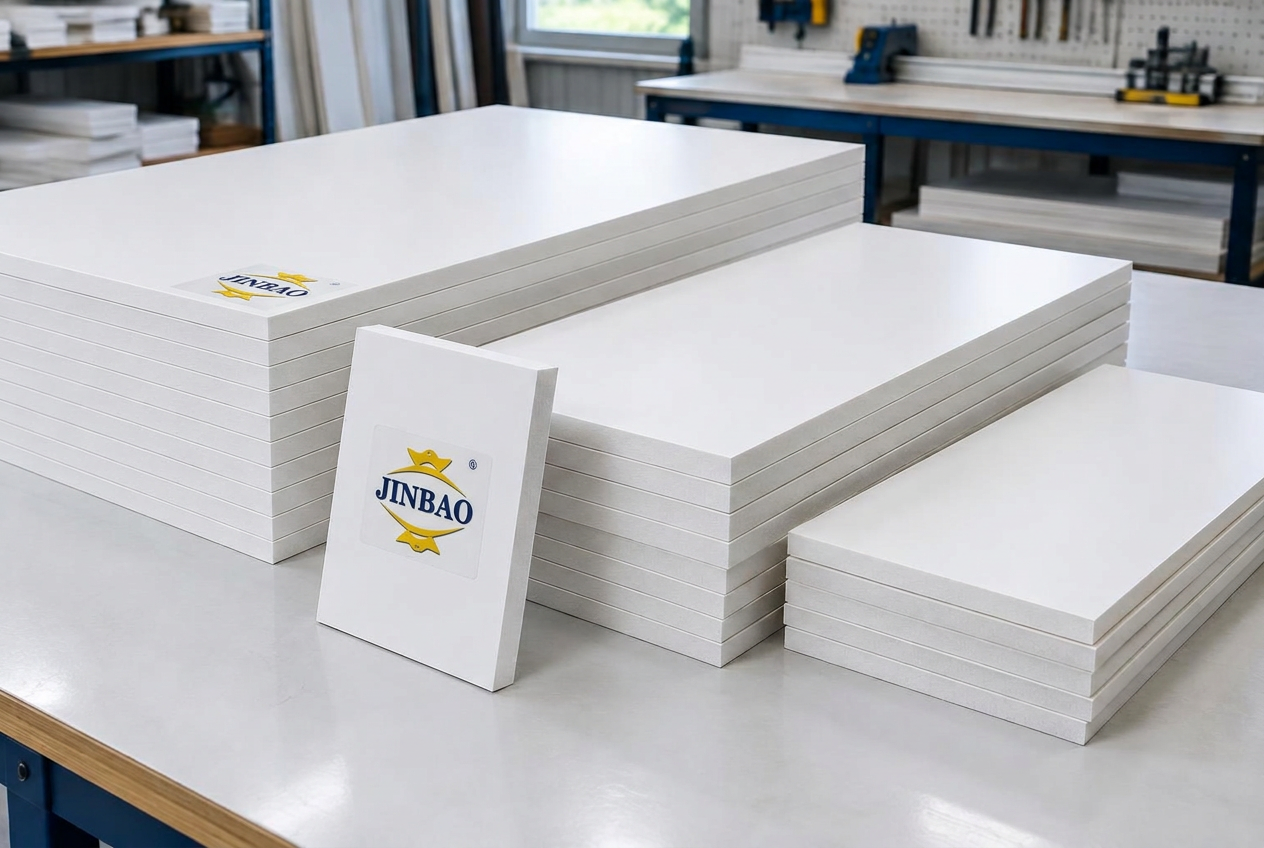 JINBAO-branded white foam PVC sheets and board sample