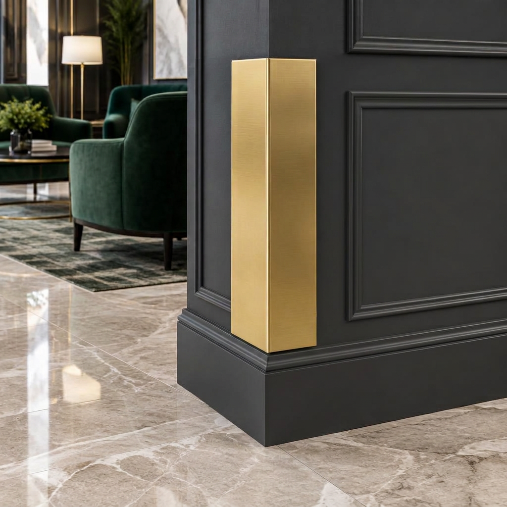 AI luxury hotel concept showing brushed gold ACM wall corner protection