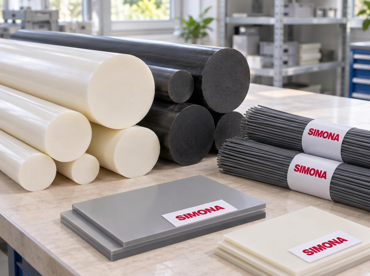 AI illustration of SIMONA plastic solid round rods and bundled thermoplastic welding rods